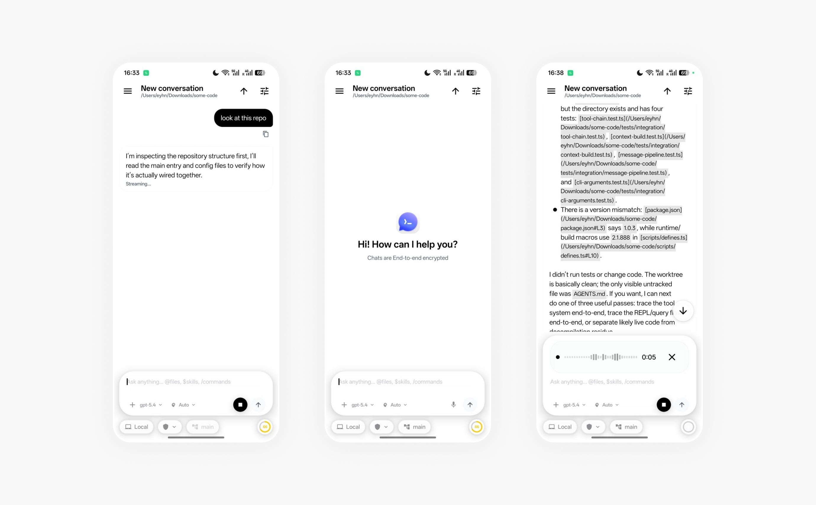 Remodex on Android: new conversation list, welcome screen, and live voice recording